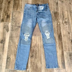 Blue Biker Jeans Boohoo Man: Stretch Mens Skinny 32 x 32